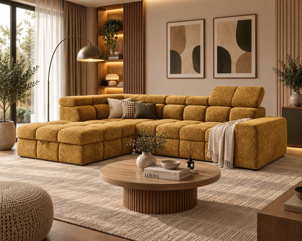 Ecksofa – Bianco – Modernes Schlafsofa 305 cm mit Bettkasten