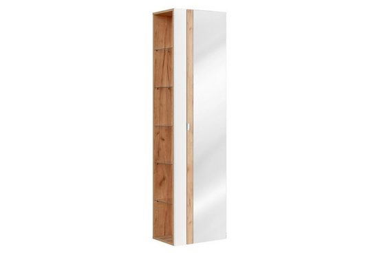Badezimmer Hochschrank – Capri White – Eleganter Stauraum mit Spiegel.