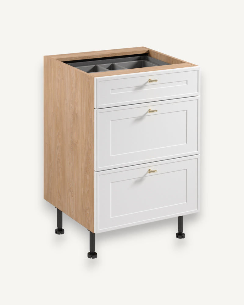 Unterschrank D60S3 AX – Sorento Sonoma Eiche Weiß – Hervorragende und effiziente Organisation für Ihre Küche.