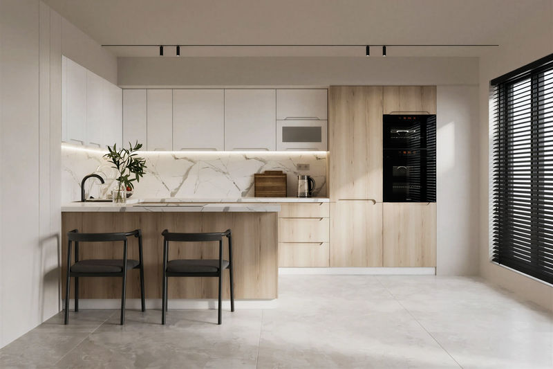 Küchenzeile – KS27-G390x260 – Zivora Halifax Eiche / Weiß – Komfort und Design perfekt vereint