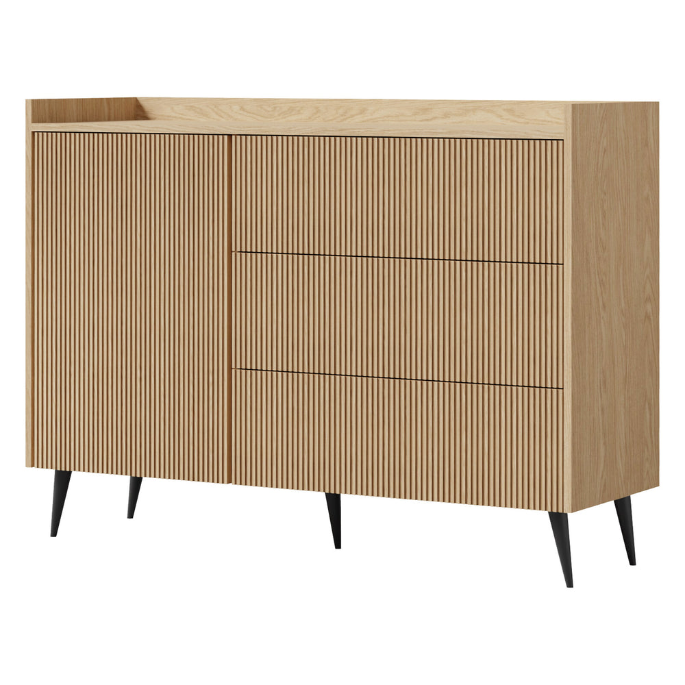 Ademo Kommode 126 cm mit 1 Tür und 3 Schubladen – Frühlingseiche