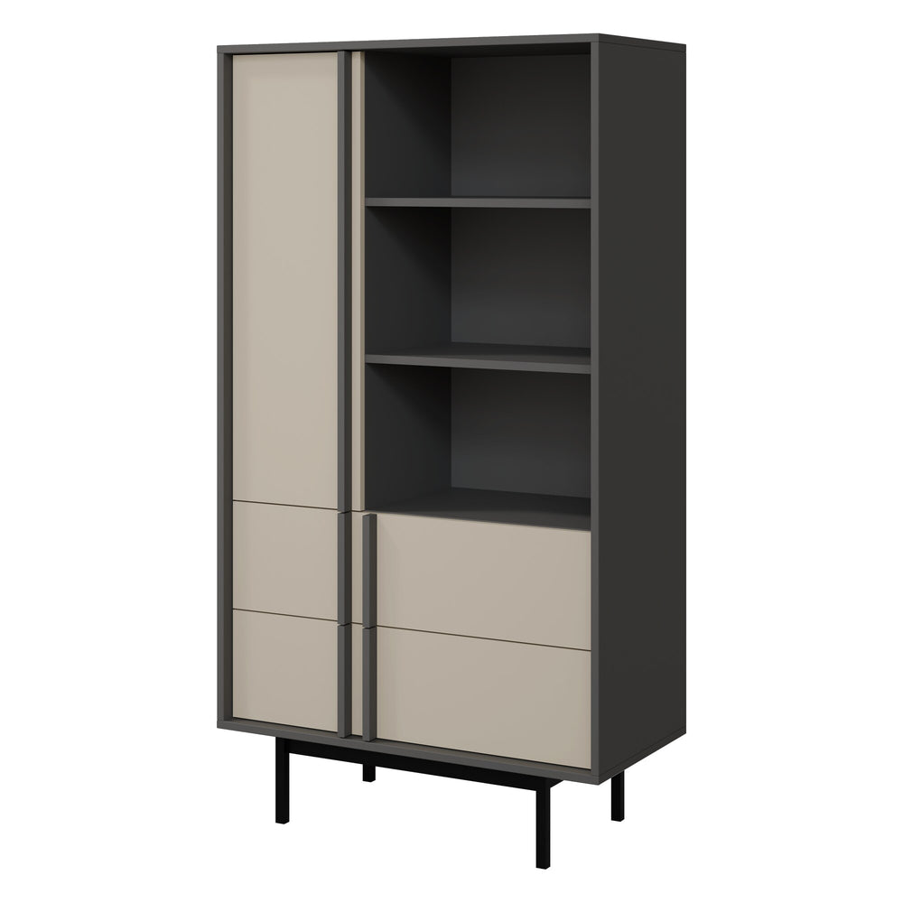 Alsy Regal 83 cm mit 1 Tür, 2 Schubladen und 3 offenen Fächern – Anthrazit / Hellbeige