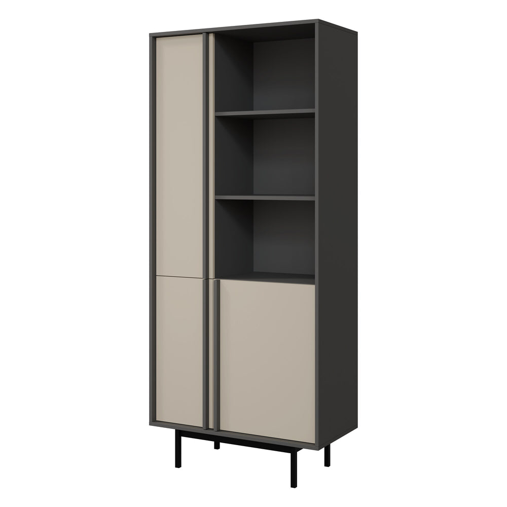 Alsy Regal 83 cm mit 3 Türen und 3 offenen Fächern – Anthrazit / Hellbeige