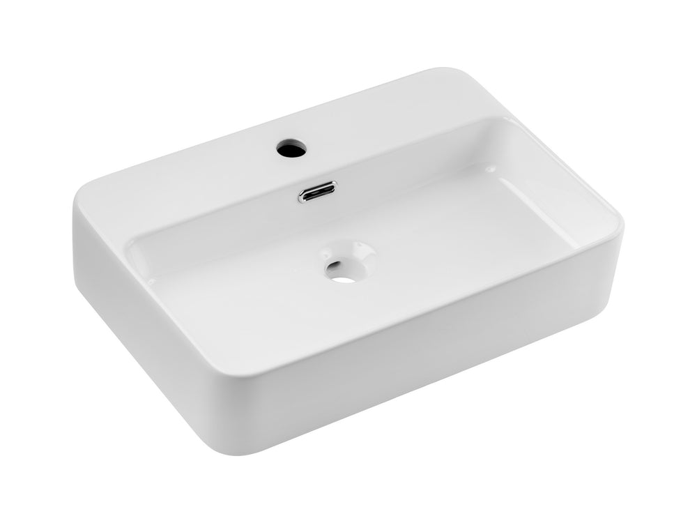 Aufsatzwaschbecken Trusta 55 × 38 cm – Weiß, glänzend, eckig