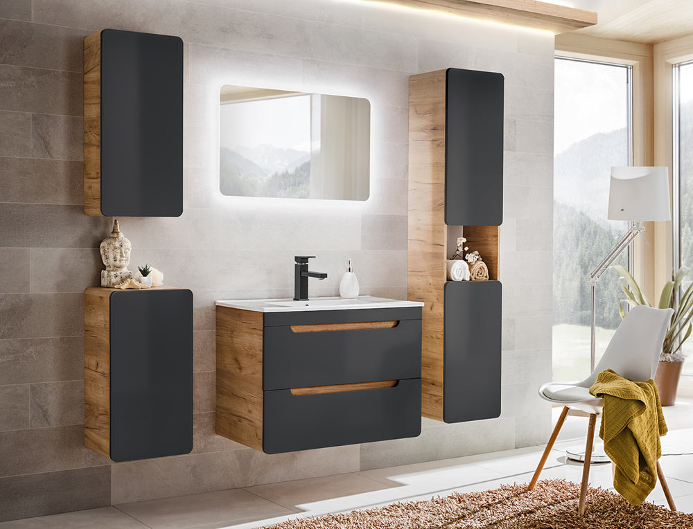 Badezimmer-Hängeschrank Amaris Cosmos Grau 35 × 75 × 22 cm mit 1 Tür