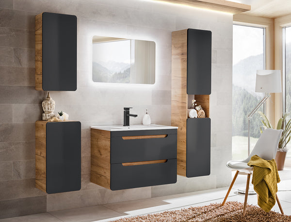 Badezimmer-Hängeschrank Amaris Cosmos Grau 35 × 75 × 22 cm mit 1 Tür