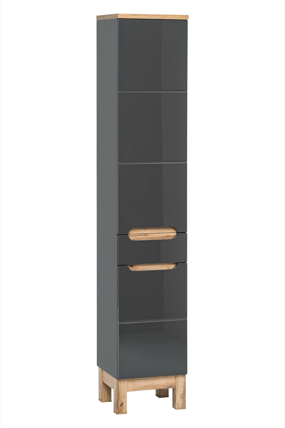 Badezimmer-Hochschrank Balvina Grau Hochglanz 35 × 187 × 33 cm mit 2 Türen und 1 Schublade