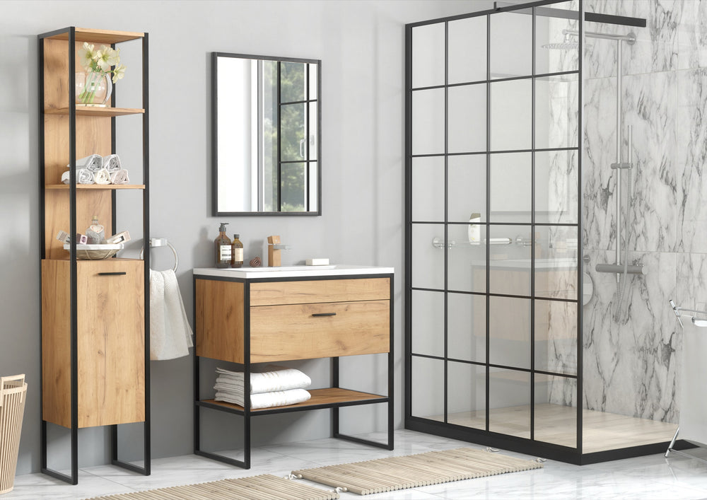 Badezimmer-Hochschrank Brookvale Golden Craft Eiche 35 × 185 × 33 cm mit 1 Tür