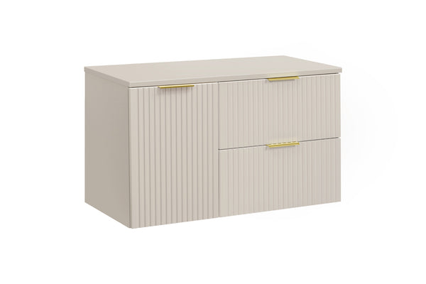 Badmöbel-Set Ardena Kaschmir 100 cm – Waschbeckenunterschrank + Waschtischplatte + Hängeschrank