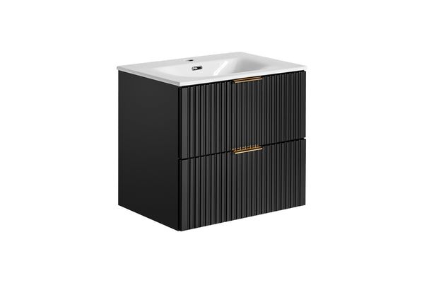 Badmöbel-Set Ardena Schwarz 60 cm – Waschbeckenunterschrank + Waschbecken + Badzubehör