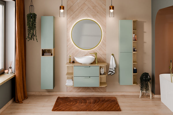 Badmöbel-Set Asteya Grün 45 cm – Regal + Hochschrank