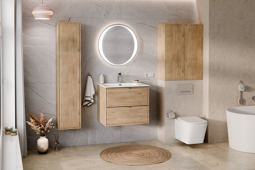 Badmöbel-Set Terrana Cremona Eiche 120 cm – Waschtischplatte + 2 × Waschbeckenunterschrank