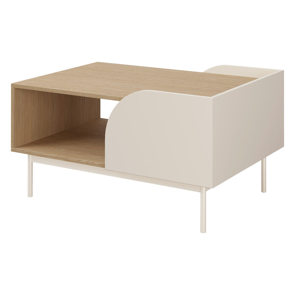 Carmen Couchtisch 92 cm mit 2 Türen und offenem Fach – Macadamia / Frühlingseiche
