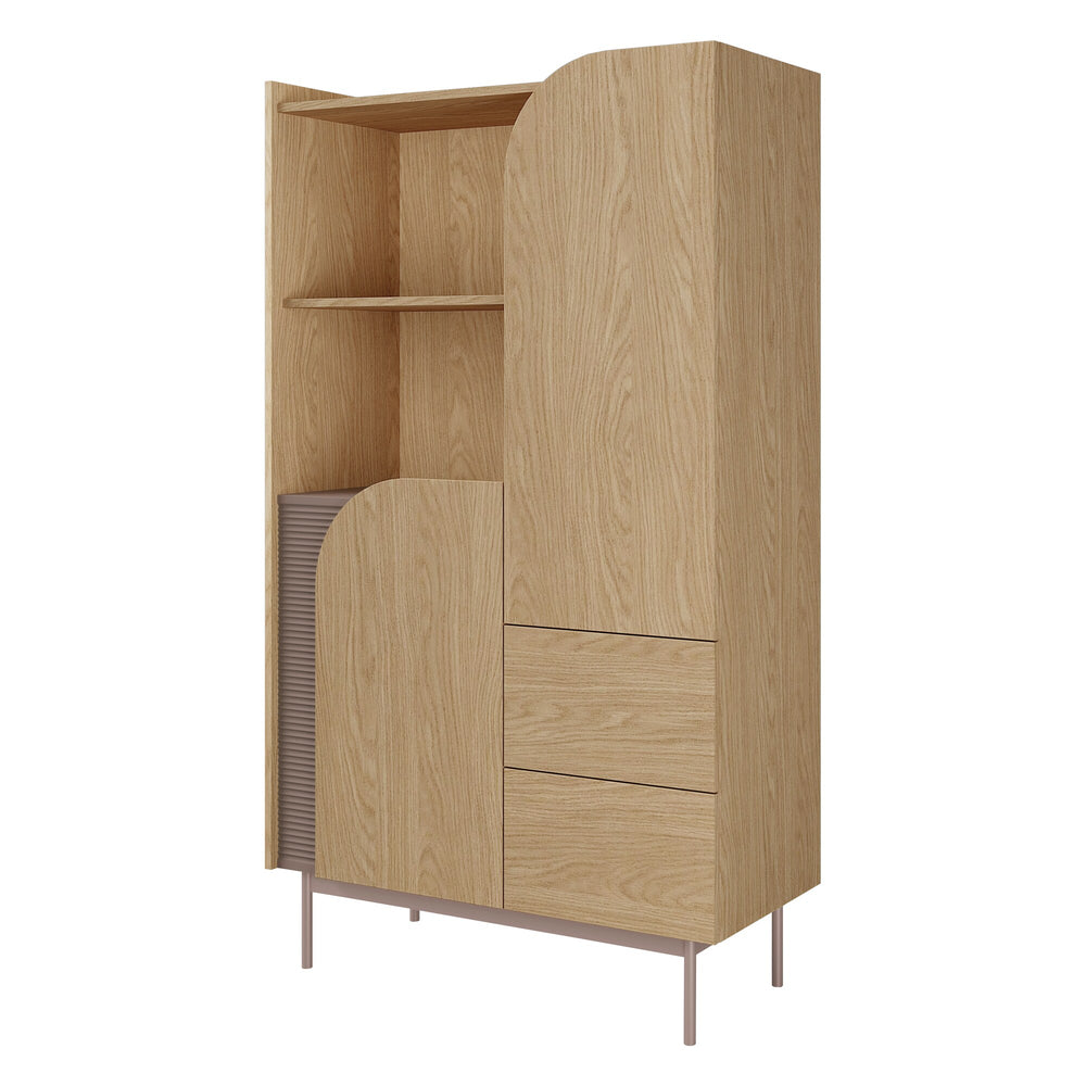 Carmen Regal 92 cm mit 2 Türen, 2 Schubladen und offenen Fächern – Frühlingseiche / Toffee