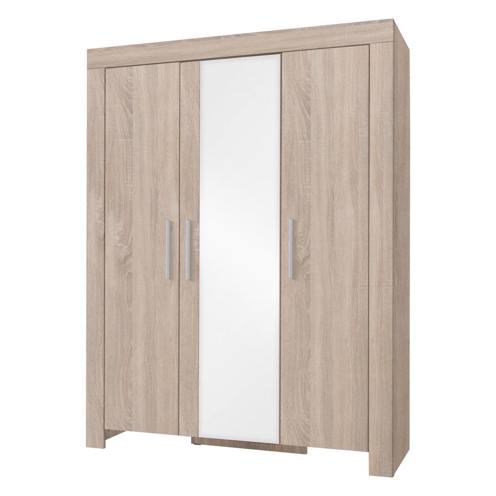 Cezar Kleiderschrank 150 cm mit 3 Türen und Spiegel – Sonoma Eiche