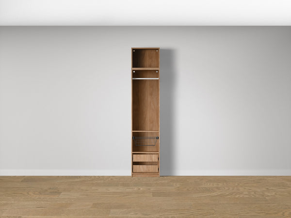 Combo Kleiderschrank-Set 07 – Korpus S1D mit Kleiderstange, 2 Schubladen und Drahtkorb