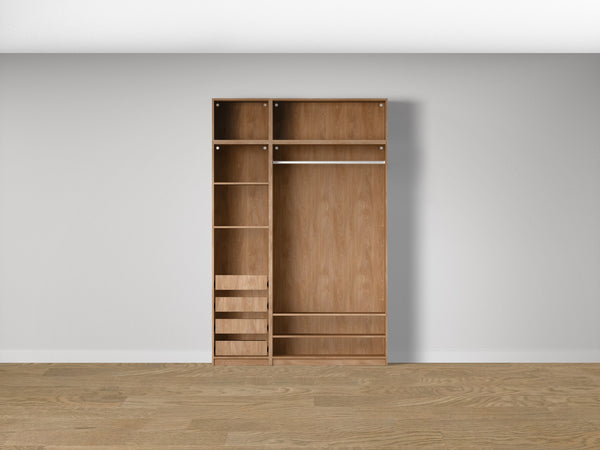 Combo Kleiderschrank-Set 16 – Korpus S2D + Korpus S1D mit Kleiderstange und 4 Schubladen