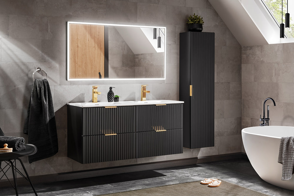 Doppel-Möbelwaschbecken Skyla I 121 × 46 cm – Weiß, glänzend, eckig
