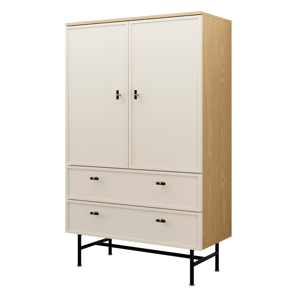 Elora Highboard 90 cm mit 2 Türen und 2 Schubladen – Frühlingseiche / Macadamia