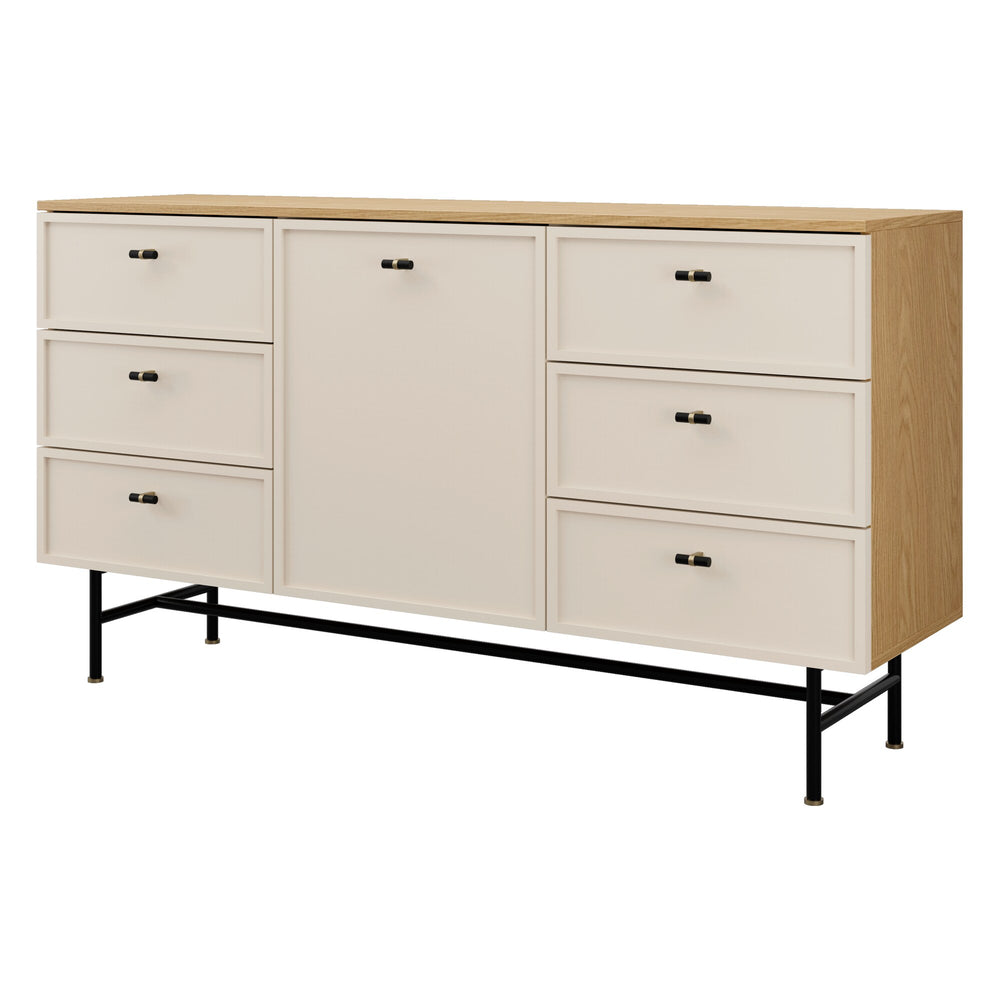 Elora Kommode 150 cm mit 1 Tür und 6 Schubladen – Frühlingseiche / Macadamia