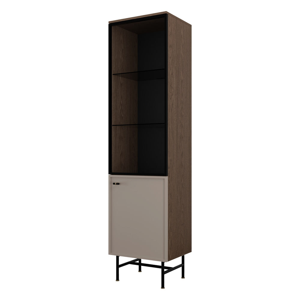 Elora Standvitrine 50 cm mit 1 Glastür und 1 Tür – Baltic Storm / Toffee