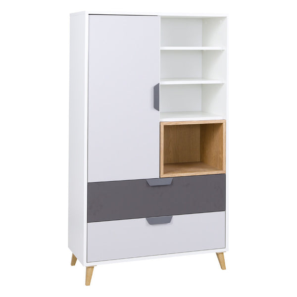 Joker Highboard 80 cm mit 1 Tür und 2 Schubladen – Weiß / Graphit / Grau / Eiche Lefkas