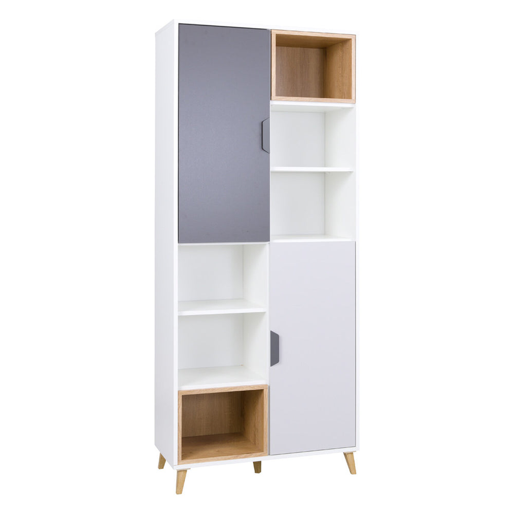 Joker Hochregal 80 cm mit 2 Türen – Weiß / Graphit / Grau / Eiche Lefkas