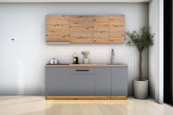 Küchenzeile Nexa Grau & Woodline – 200 cm – K21-G200