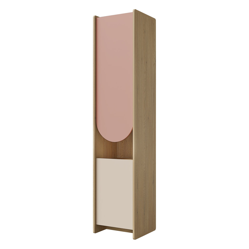 Lexi Hochregal schmal 43 cm mit 2 Türen (hohe Oberfront) – Cremona Eiche / Macadamia / Puderrosa