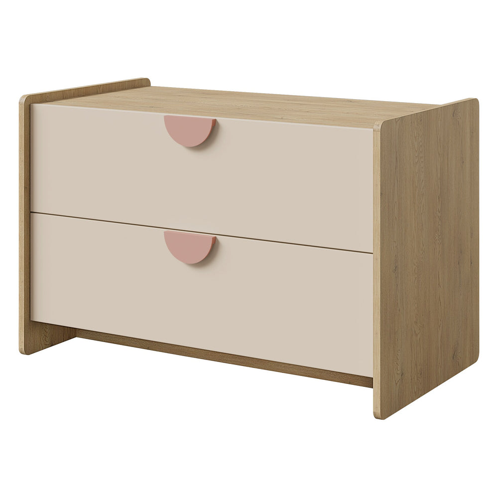 Lexi TV-Möbel 93 cm mit 2 Schubladen – Cremona Eiche / Macadamia / Puderrosa