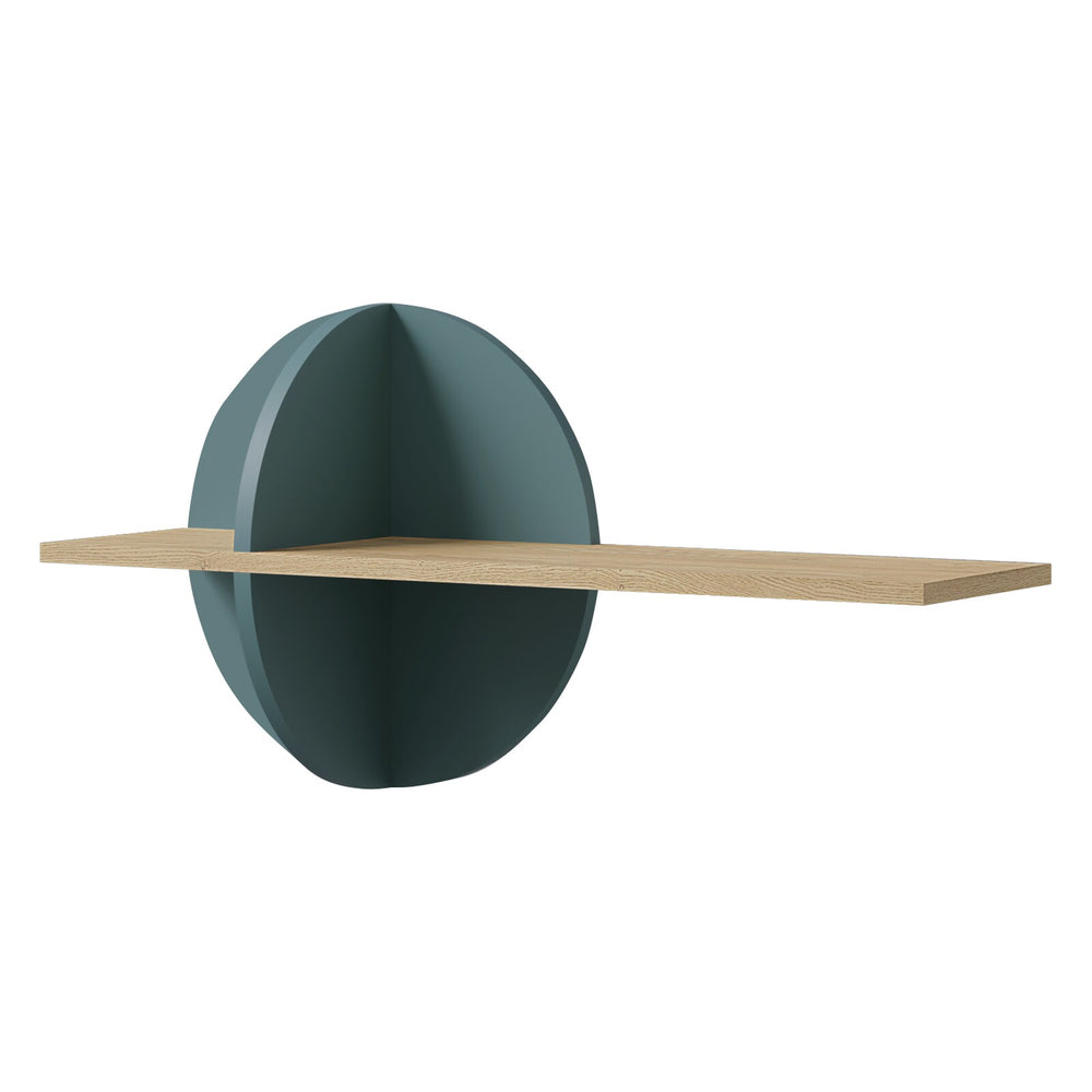 Lexi Wandregal 80 cm mit runder Zierscheibe – Cremona Eiche / Macadamia / Meeresblau