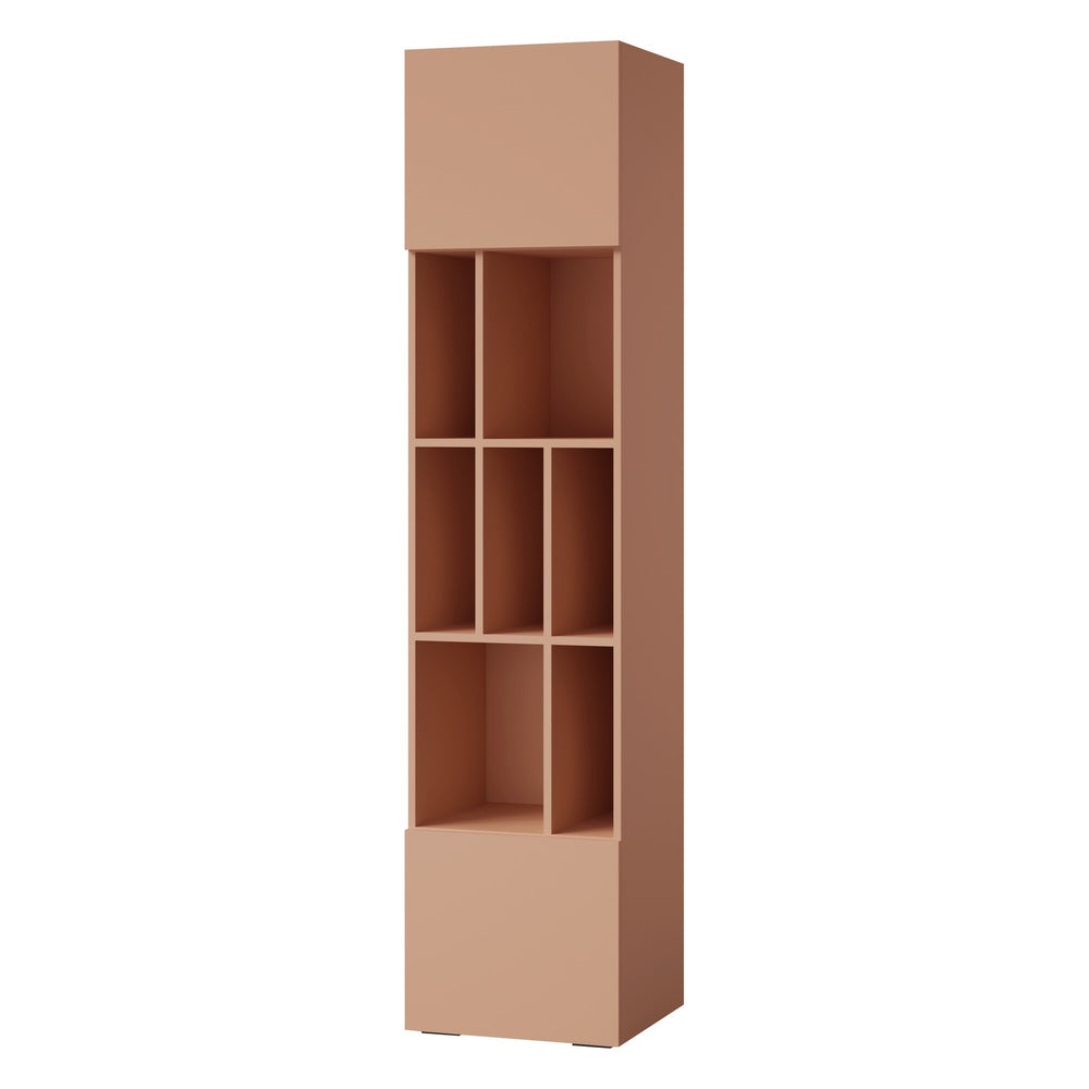 Lorin Hochregal schmal 45 cm mit 2 Türen und offenen Fächern – Kaschmir / Alpaka