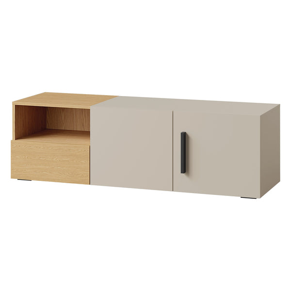 Lorin TV-Möbel 135 cm mit 2 Türen, 1 Schublade und offenem Fach – Kaschmir / Frühlingseiche