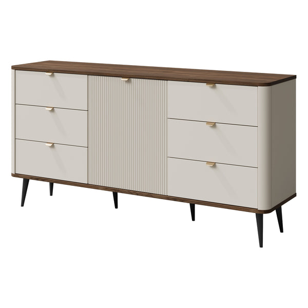 Marly Kommode 160 cm mit 1 Tür und 6 Schubladen – Kaschmir / Walnuss
