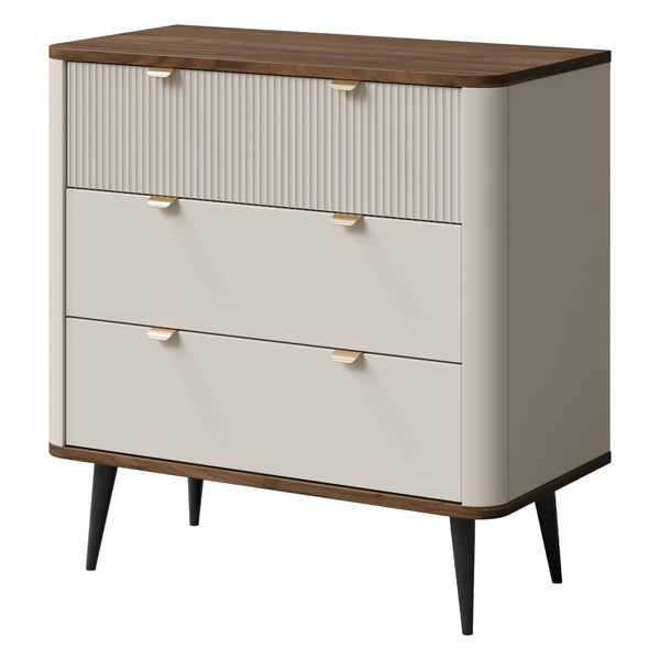 Marly Kommode 90 cm mit 3 Schubladen – Kaschmir / Walnuss
