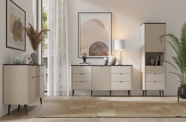 Marly Wohnzimmer-Set 2-teilig mit Kommode und Hochschrank schmal – Kaschmir / Grauer Stein