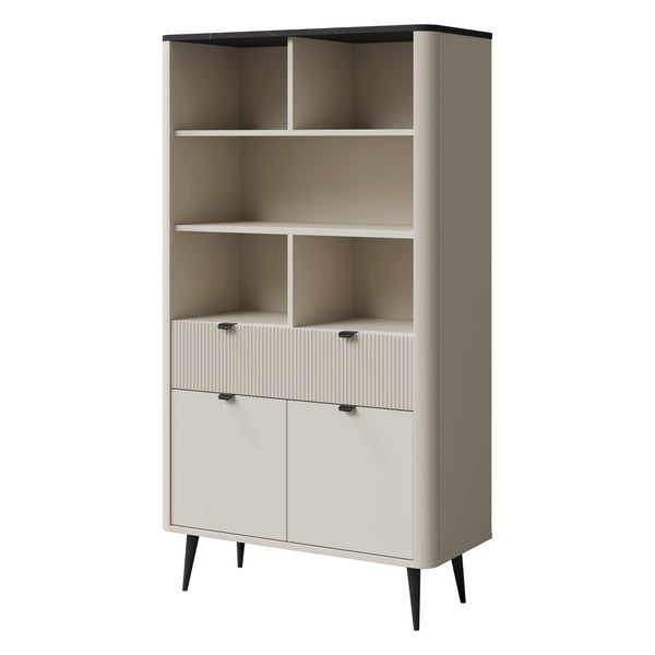 Marly Regal 90 cm mit offenen Fächern, 2 Türen und 1 Schublade – Kaschmir / Grauer Stein