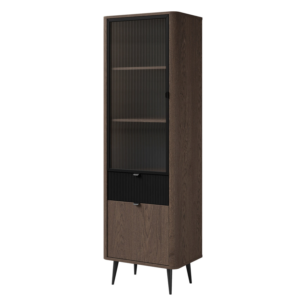 Marly Schmale Vitrine 60 cm mit 1 Glastür, 1 Tür und 1 Schublade – Baltic Storm