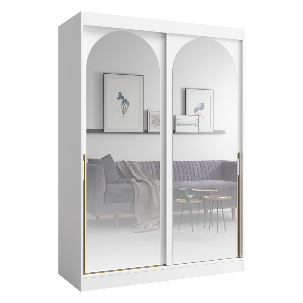 Modin Schwebetürenschrank 150 cm mit 2 Spiegeltüren in Bogenoptik – Weiß