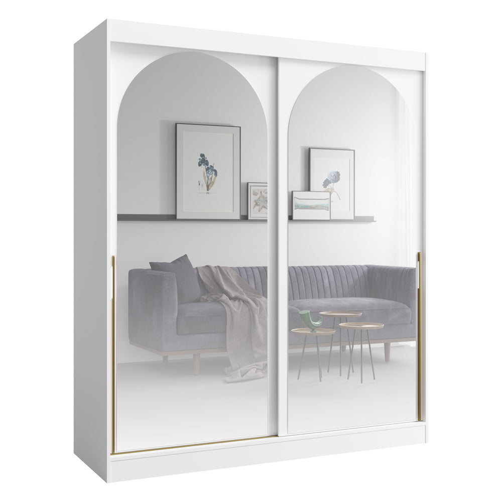 Modin Schwebetürenschrank 180 cm mit 2 Spiegeltüren in Bogenoptik – Weiß