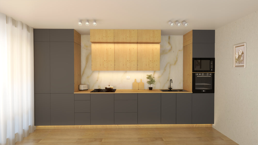 Küchenzeile Nexa Woodline & Grau – 460 cm – KÜ-LN-003