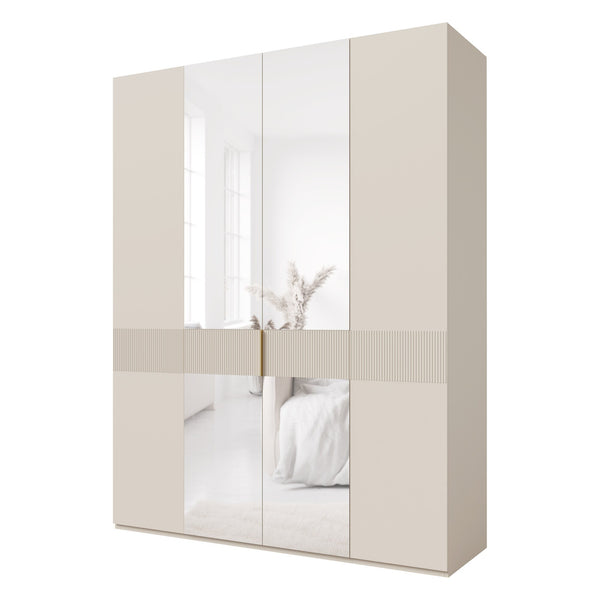 Soreno Kleiderschrank 180 cm mit 4 Türen und 3 Innenschubladen – Macadamia