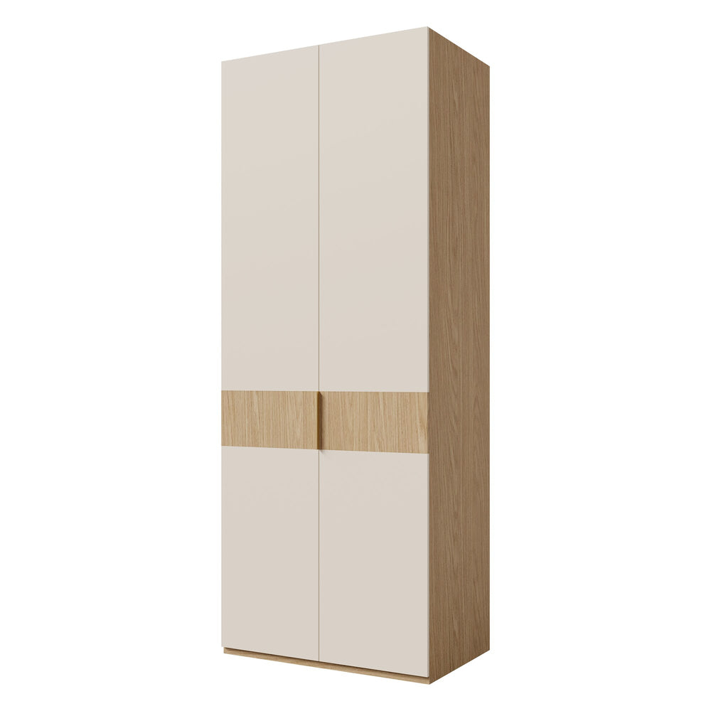 Soreno Kleiderschrank 90 cm mit 2 Türen und 3 Innenschubladen – Frühlingseiche / Macadamia