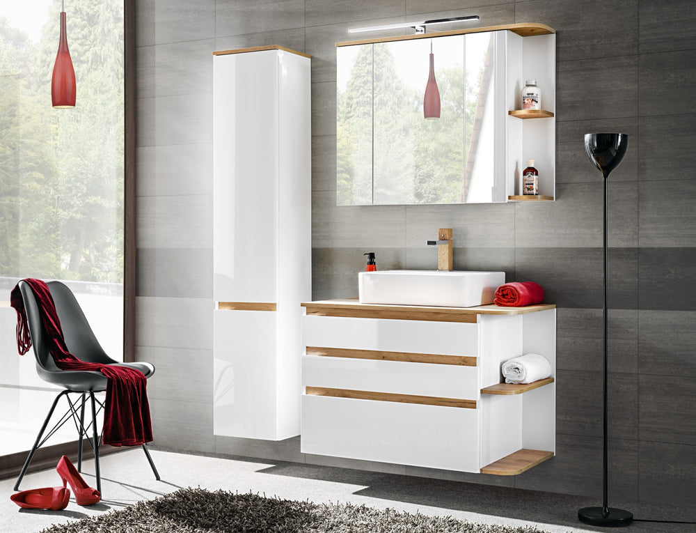 Waschbeckenunterschrank Platora Weiß 94 × 64 × 50 cm mit 3 Schubladen