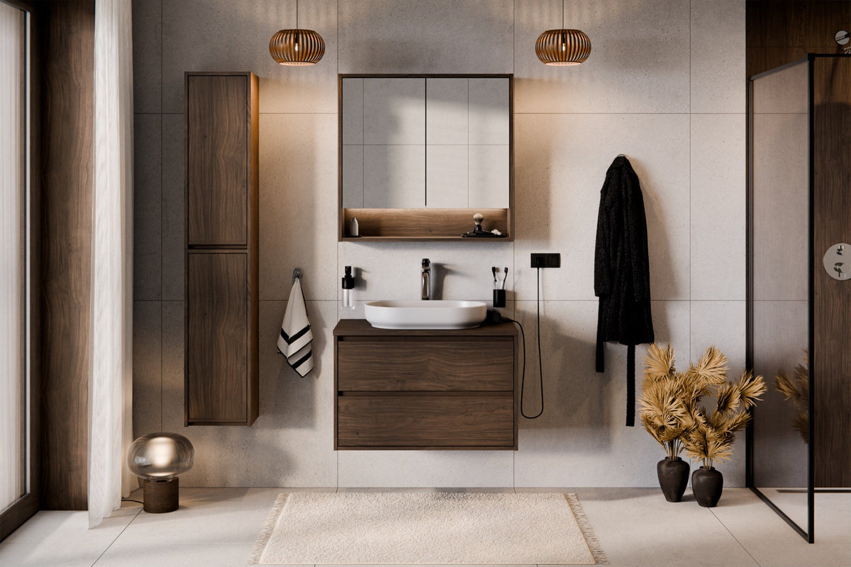Gäste-WC gestalten mit Badmöbel-Set Violetta in Walnuss Villa