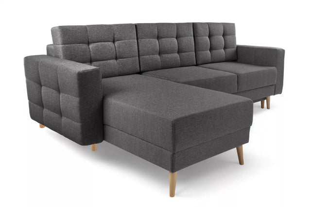 Polsterstoffe im Vergleich: graues Ecksofa Vanisa Mini mit Relaxfunktion