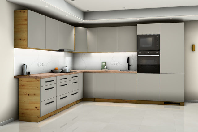 Beige Küche: L-Küche Nexa Beige mit Artisan-Eiche