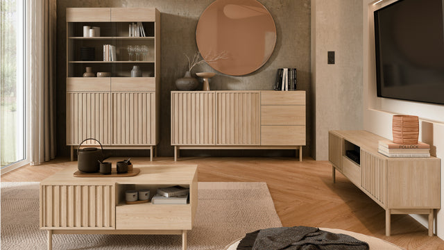 Skandinavisch einrichten: Wohnzimmer mit dem Savira Wohnzimmer-Set in Cremona Eiche