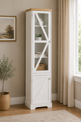 Bellmont Elegante Vitrine mit Glastür im Landhausstil – Opalweiß / Cremona Eiche