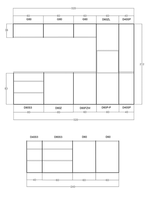 Inselküche Velmora Grau Hochglanz – 320 cm + Insel 240 cm – KÜ-AS-014